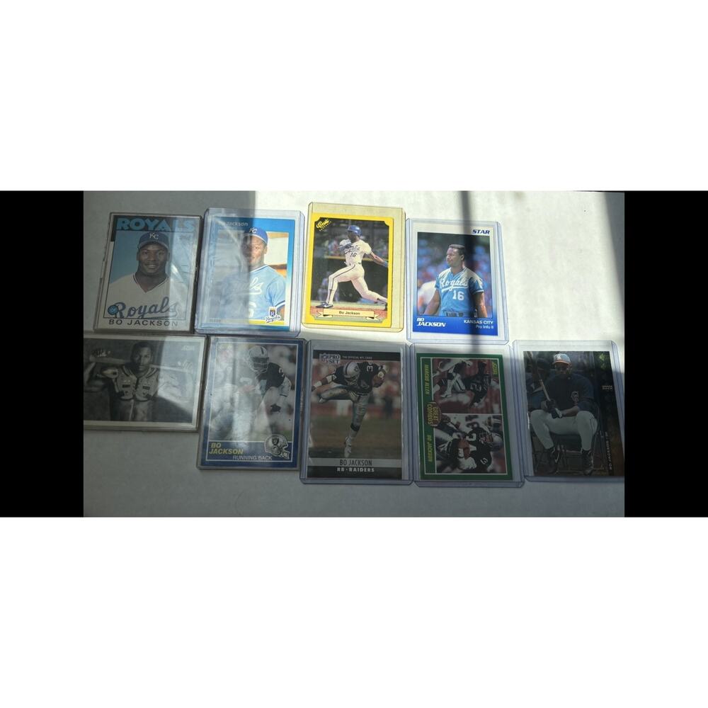 Lot of 9 1987 Bo Jackson Rookie Cards, Topps Traded, Fleer Rc, Yellow Classic